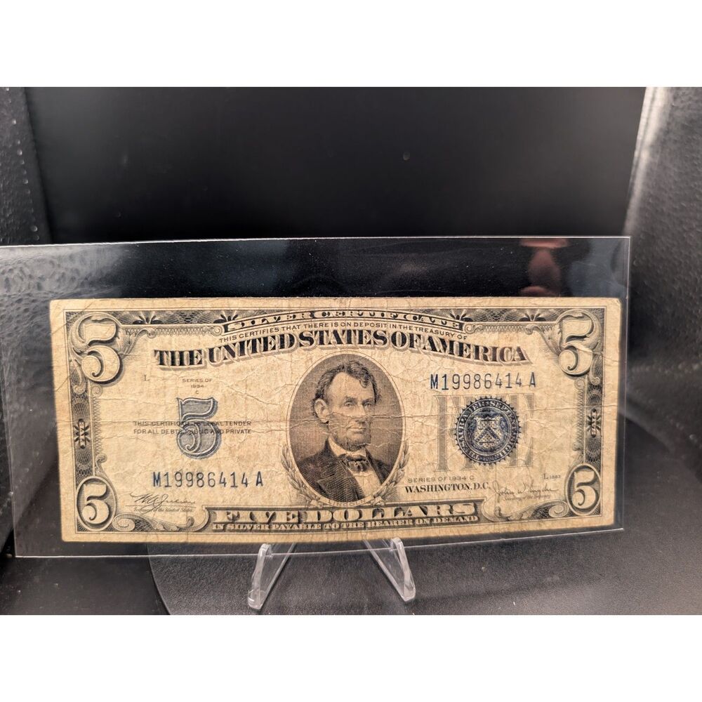 1934C $5 Silver Certificate • Blue Seal • Circulated • M19986414A
